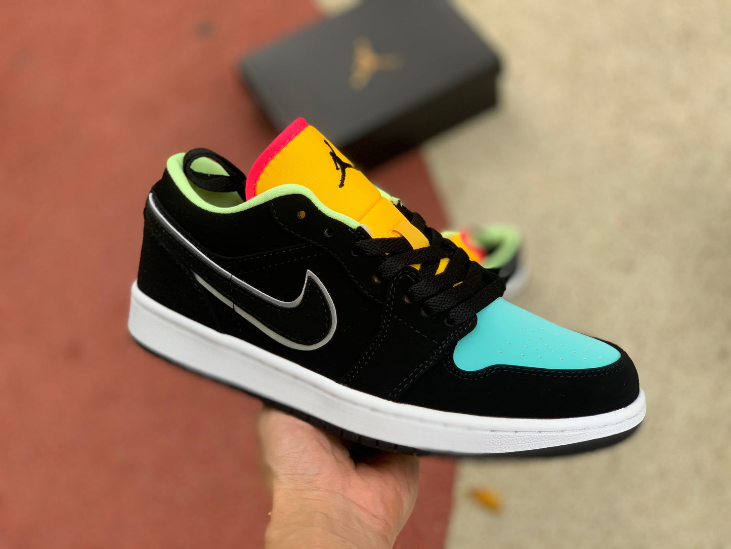 Jordan 1 Low Black Aurora Green Laser Orange